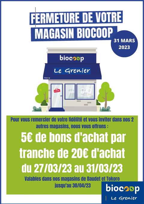 Du 27/03 au 31/03, Opération bons d'achat dans nos magasins de Carnot et Tallard avant fermeture
